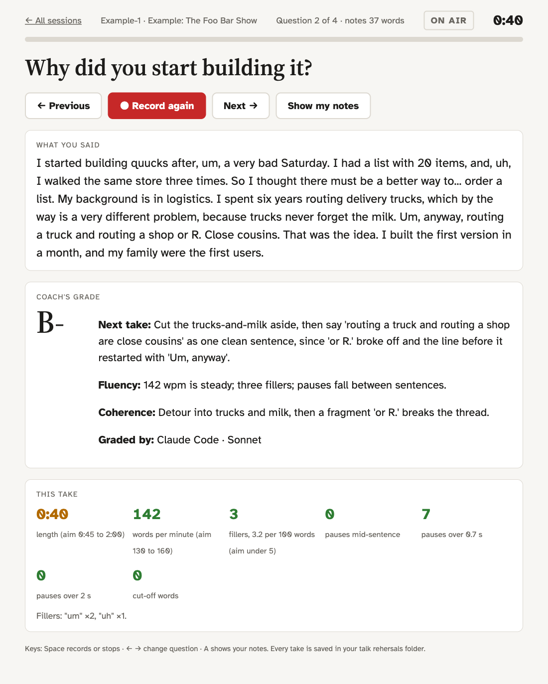 Feedback on the B- take